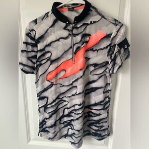 Jamie Sadock Small Short Sleeve Shirt Black Grey Abstract Signed 1/4 Zip Golf